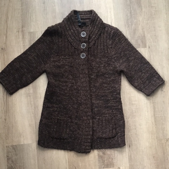 Brown cardigan with large buttons 3/4 length sleeve & pockets - Picture 2 of 10